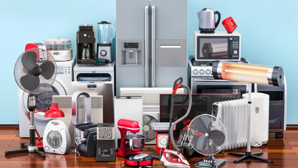 home appliances, fridge, oven, fan, etc